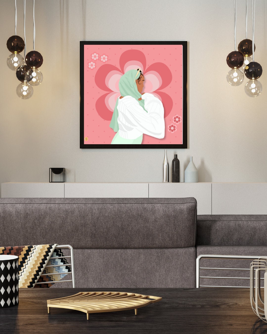 Black Hijabi Floral Art Print