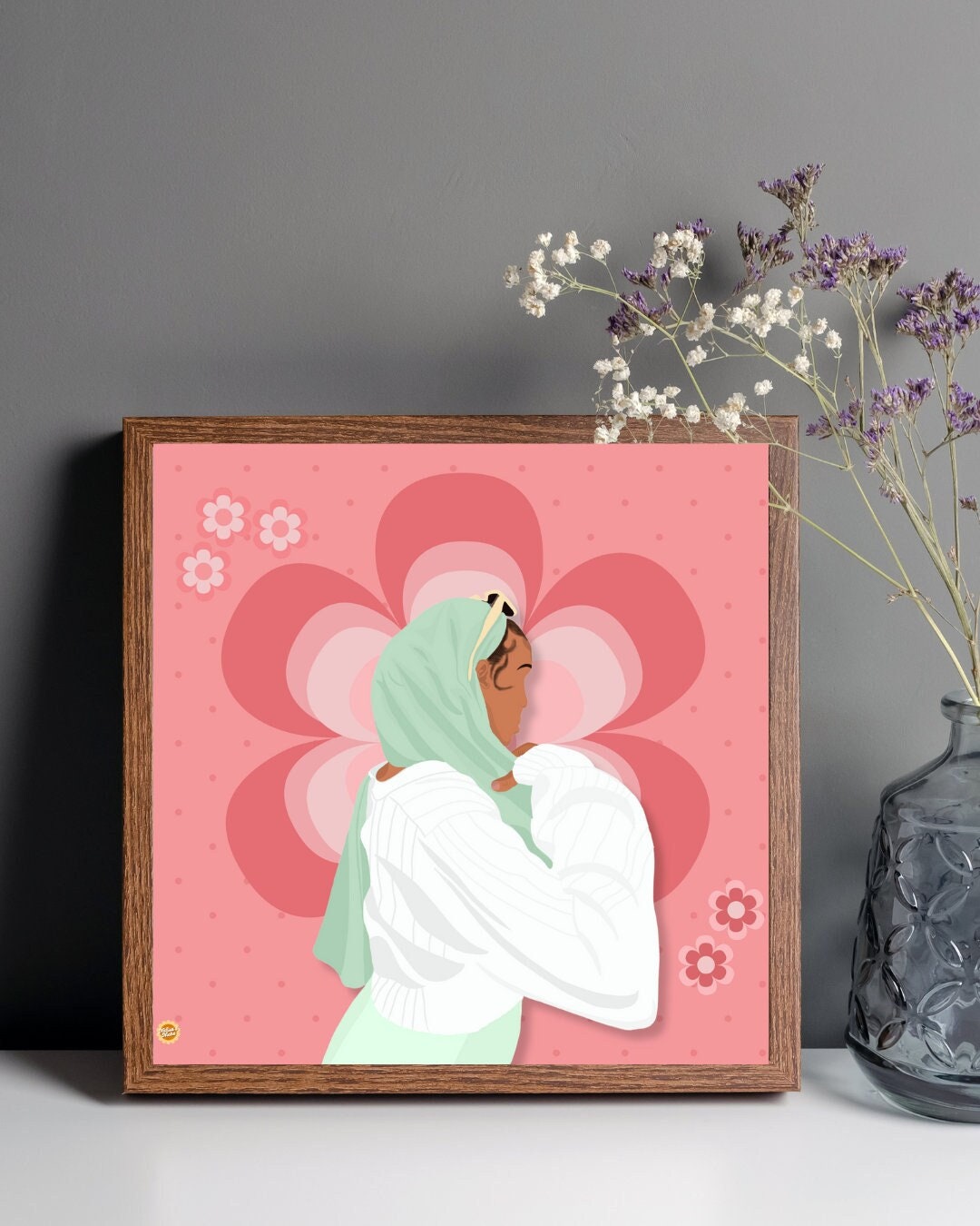 Black Hijabi Floral Art Print