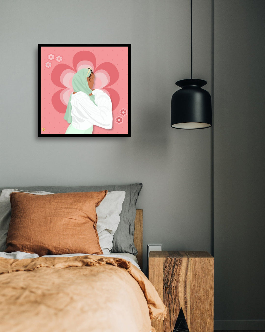 Black Hijabi Floral Art Print